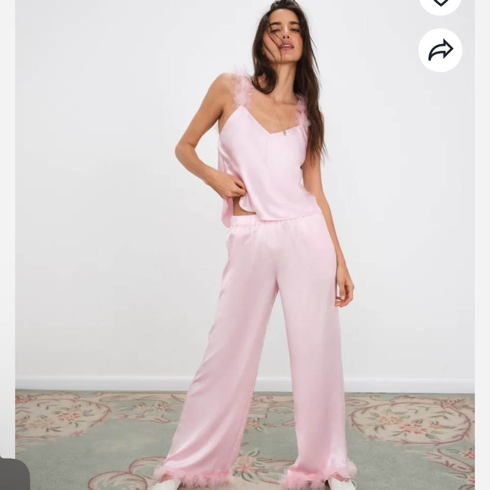NWT For Love & Lemons Pink Satin Pajama Set medium